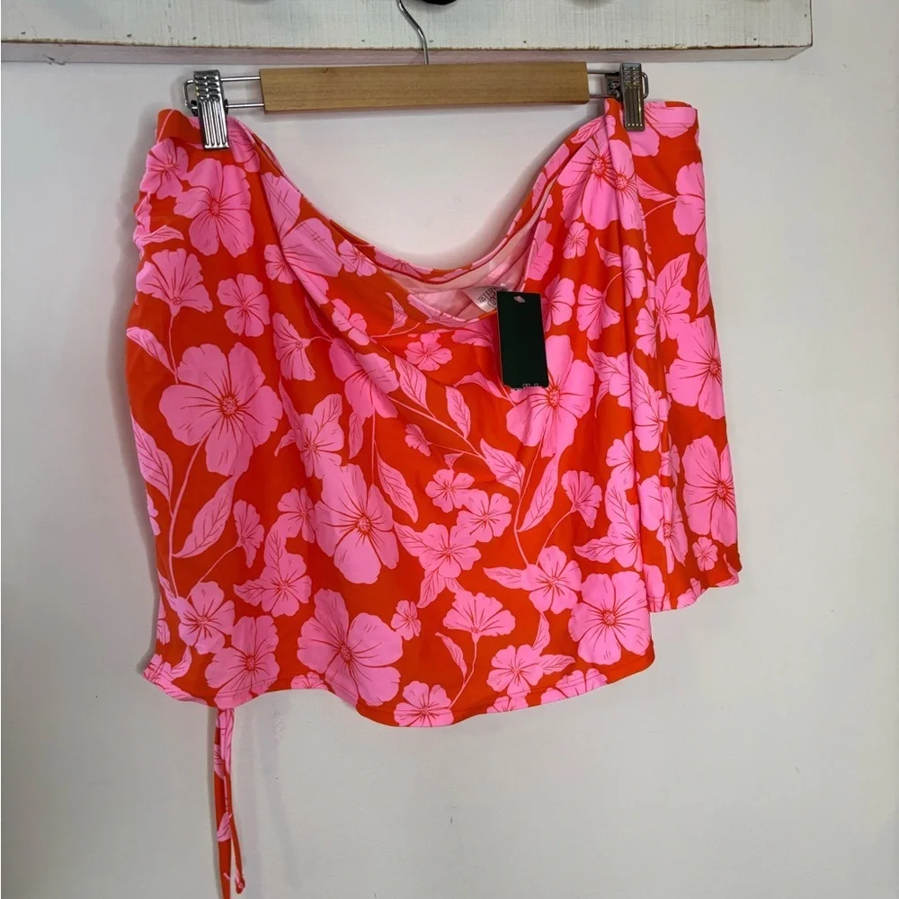 NWT Wild Fable Women's Side Cinch Orange Floral Swim Skirt